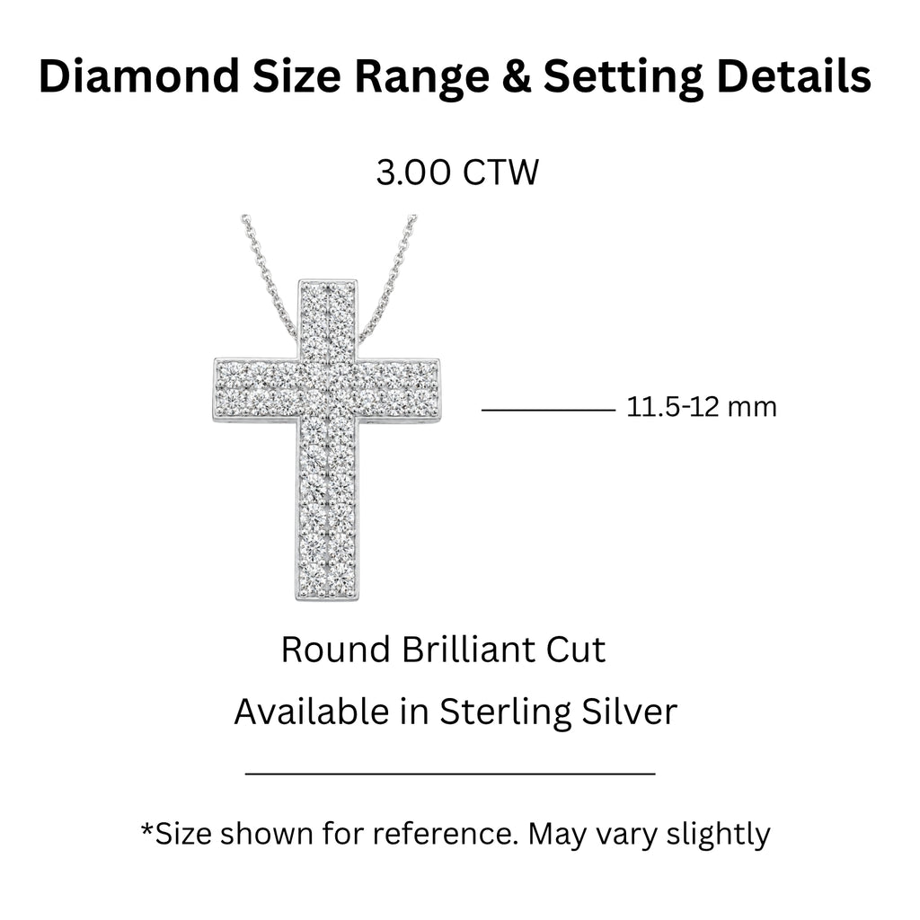 Diamonair Lab Grown Diamond (F/VS+) 3.00 carat Round cut Sterling Silver Cross Pendant - Sterling Silver | Gold over Silver