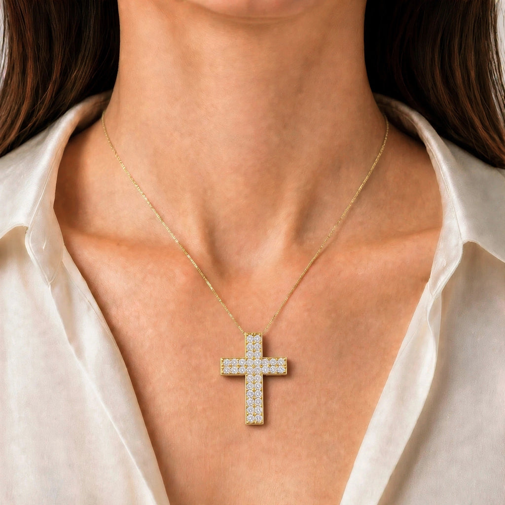 Diamonair Lab Grown Diamond (F/VS+) 3.00 carat Round cut Sterling Silver Cross Pendant - Sterling Silver | Gold over Silver