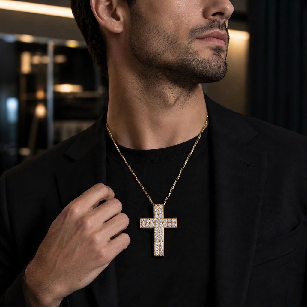 Diamonair Lab Grown Diamond (F/VS+) 3.00 carat Round cut Sterling Silver Cross Pendant - Sterling Silver | Gold over Silver