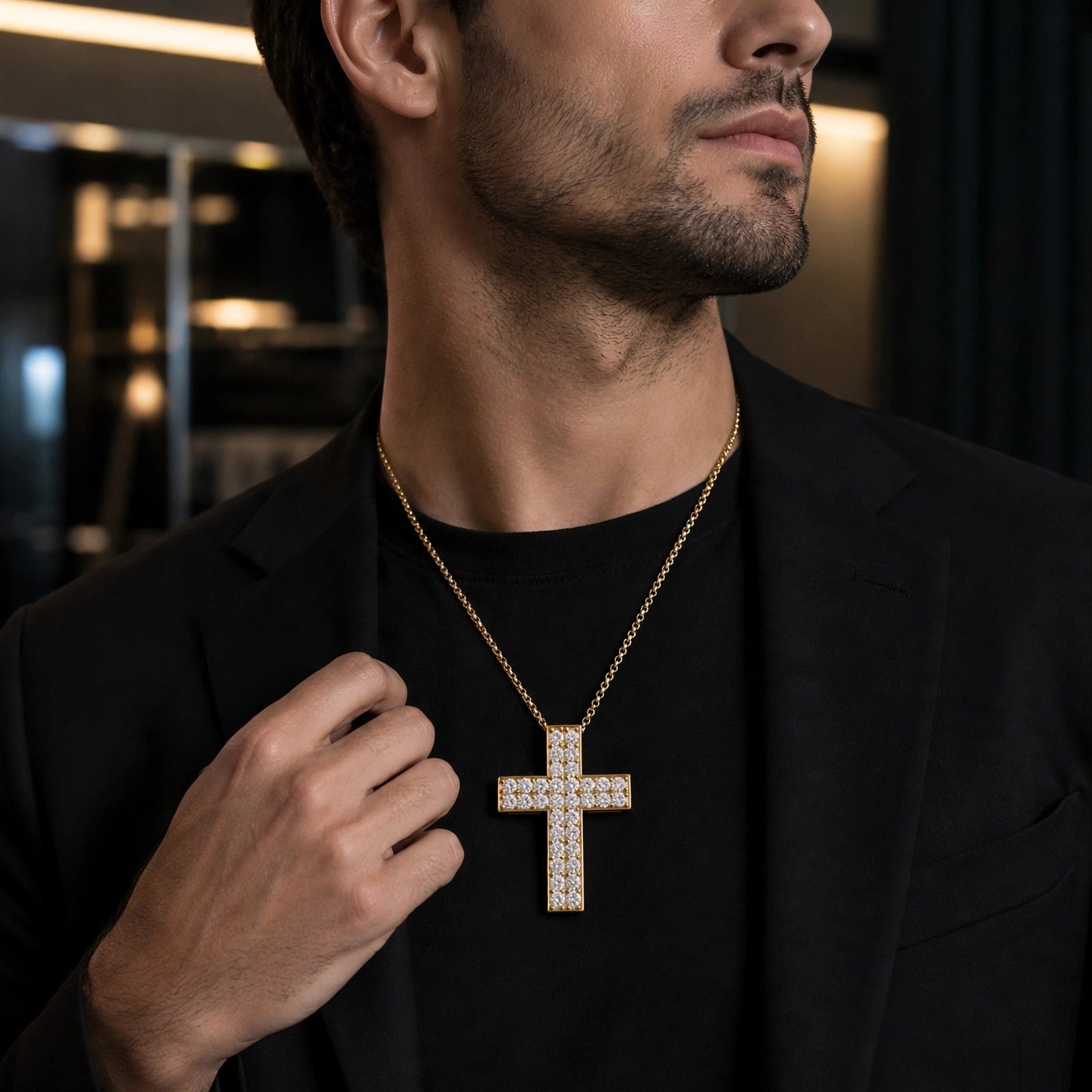 Diamonair Lab Grown Diamond (F/VS+) 3.00 carat Round cut Sterling Silver Cross Pendant - Sterling Silver | Gold over Silver