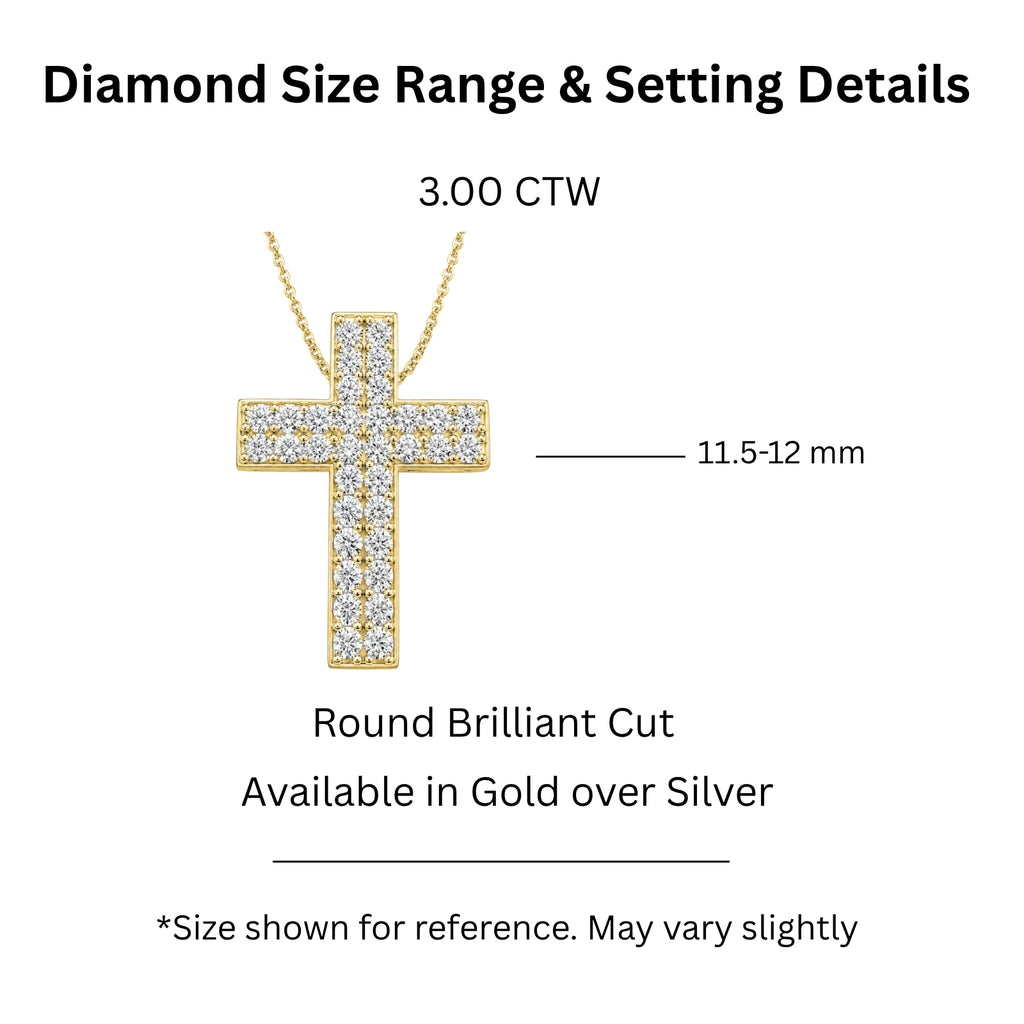 Diamonair Lab Grown Diamond (F/VS+) 3.00 carat Round cut Sterling Silver Cross Pendant - Sterling Silver | Gold over Silver