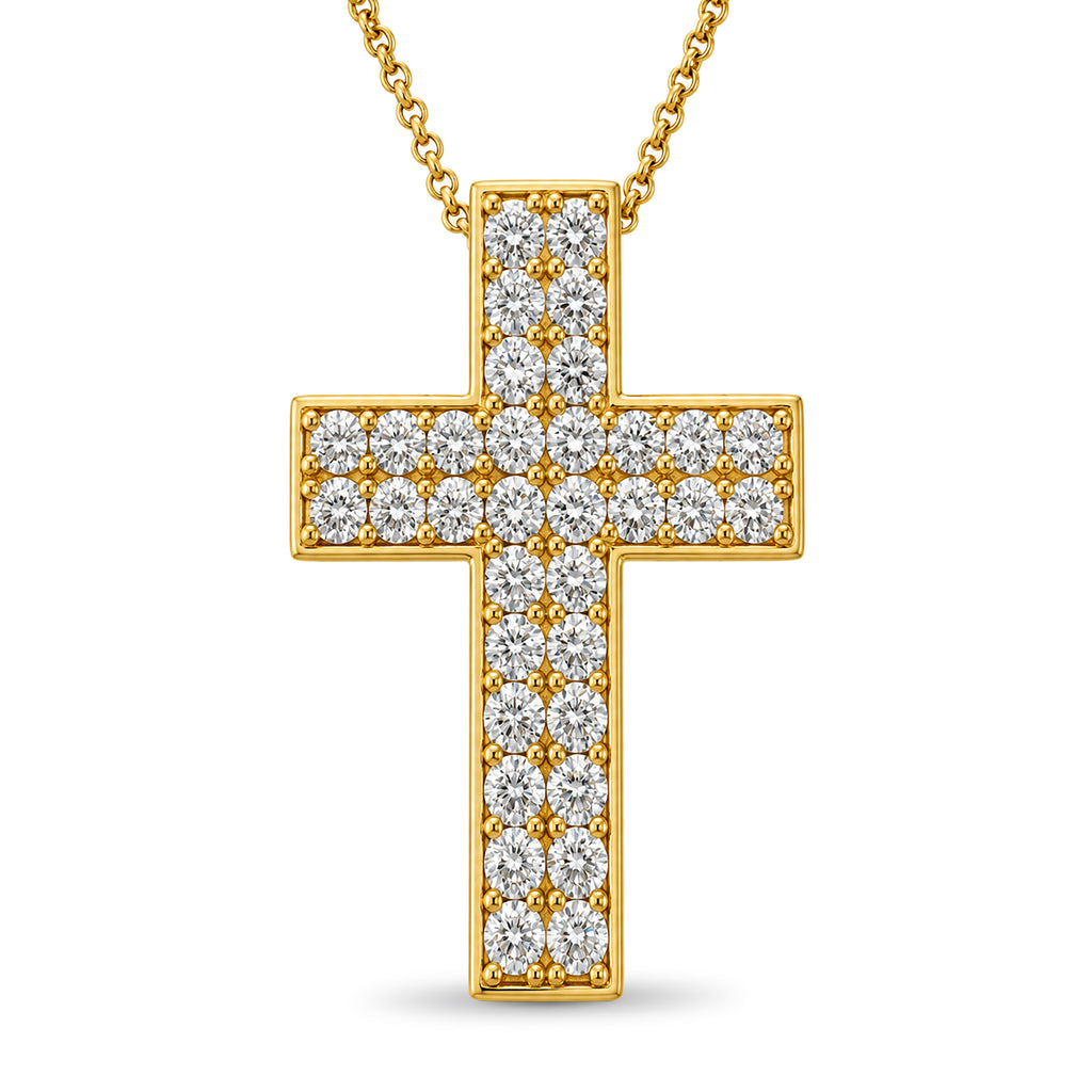 Diamonair Lab Grown Diamond (F/VS+) 3.00 carat Round cut Sterling Silver Cross Pendant - Sterling Silver | Gold over Silver