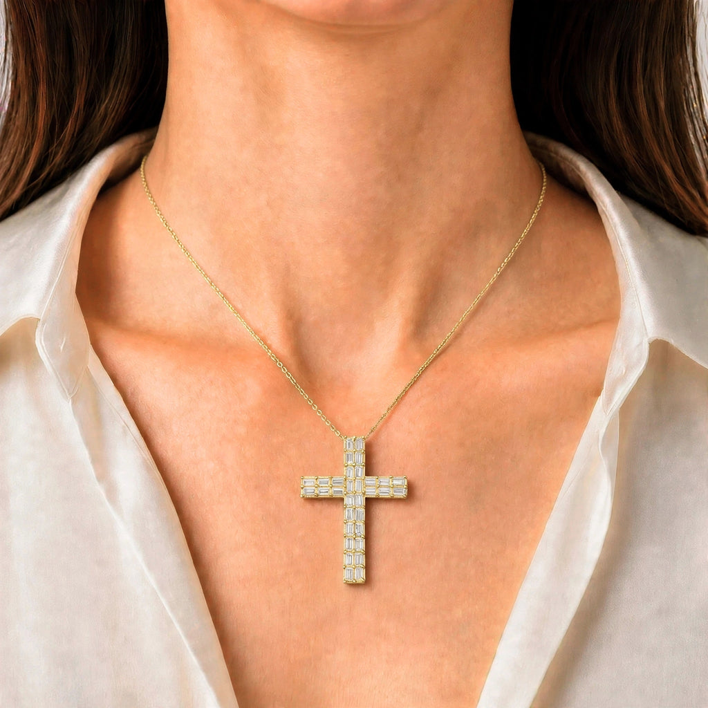Diamonair Lab Grown Diamond (F/VS+) 1.00 carat Round cut Sterling Silver Cross Pendant - Sterling Silver | Gold over Silver
