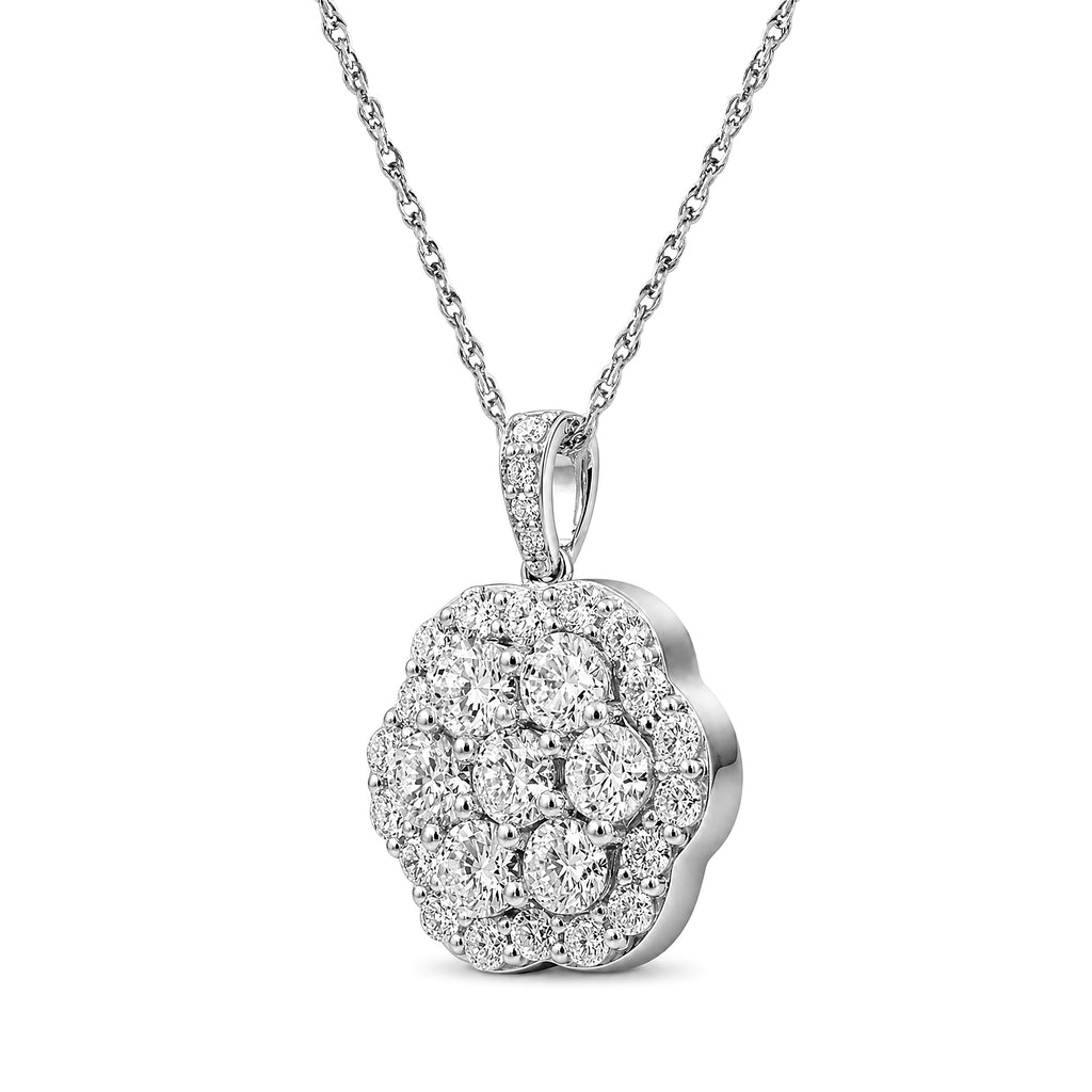 Diamonair Lab Grown Diamond (F/VS+) 3.00 carat Round cut Sterling Silver Cluster Pendant - Sterling Silver