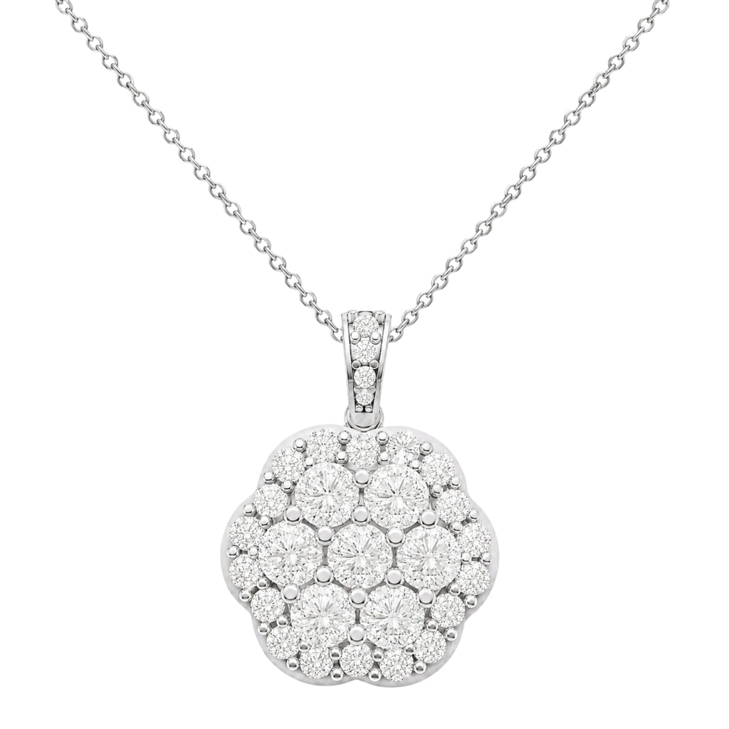 Diamonair Lab Grown Diamond (F/VS+) 3.00 carat Round cut Sterling Silver Cluster Pendant - Sterling Silver