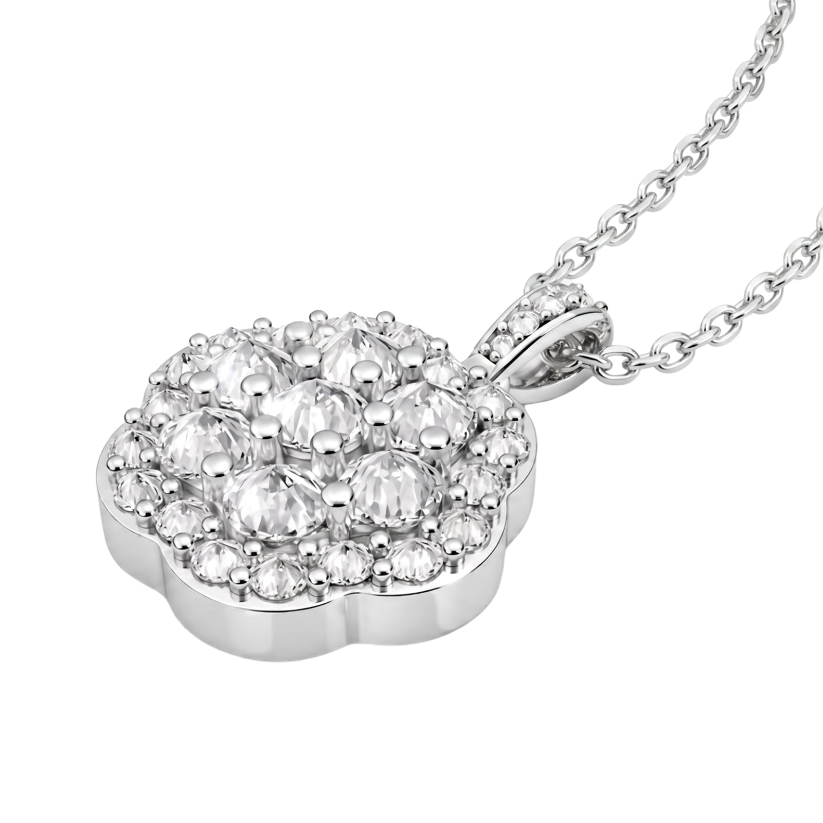 Diamonair Lab Grown Diamond (F/VS+) 3.00 carat Round cut Sterling Silver Cluster Pendant - Sterling Silver