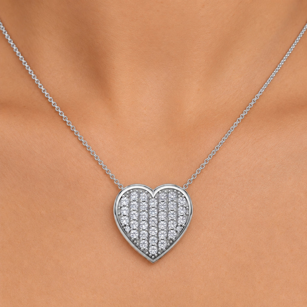 Diamonair Lab Grown Diamond (F/VS+) 1.00 carat Round cut Sterling Silver Heart Pendant - Sterling Silver | Gold over Silver
