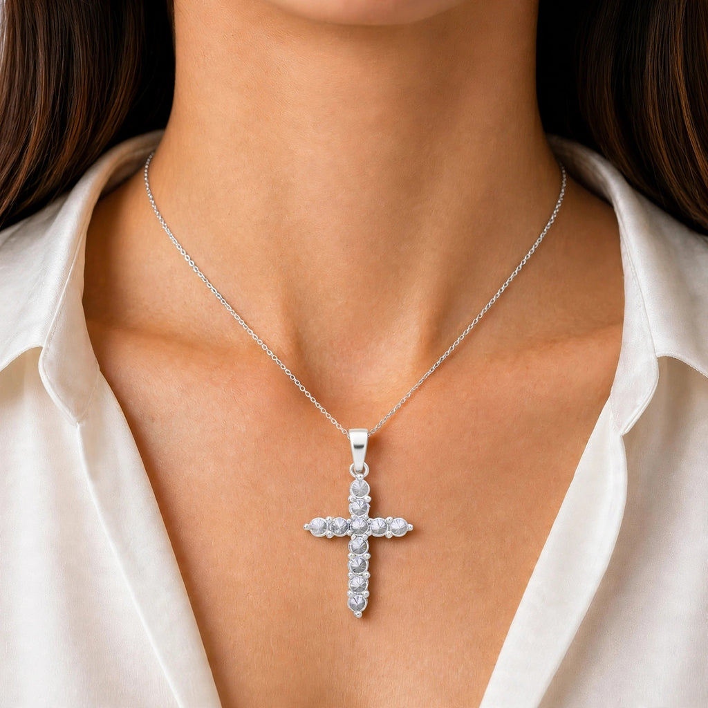 Diamonair Lab Grown Diamond (F/VS+) 2.00 carat Round cut Sterling Silver Cross Pendant - Sterling Silver