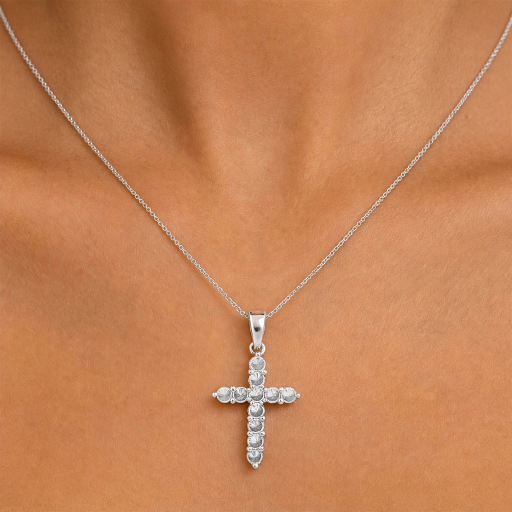 Diamonair Lab Grown Diamond (F/VS+) 2.00 carat Round cut Sterling Silver Cross Pendant - Sterling Silver