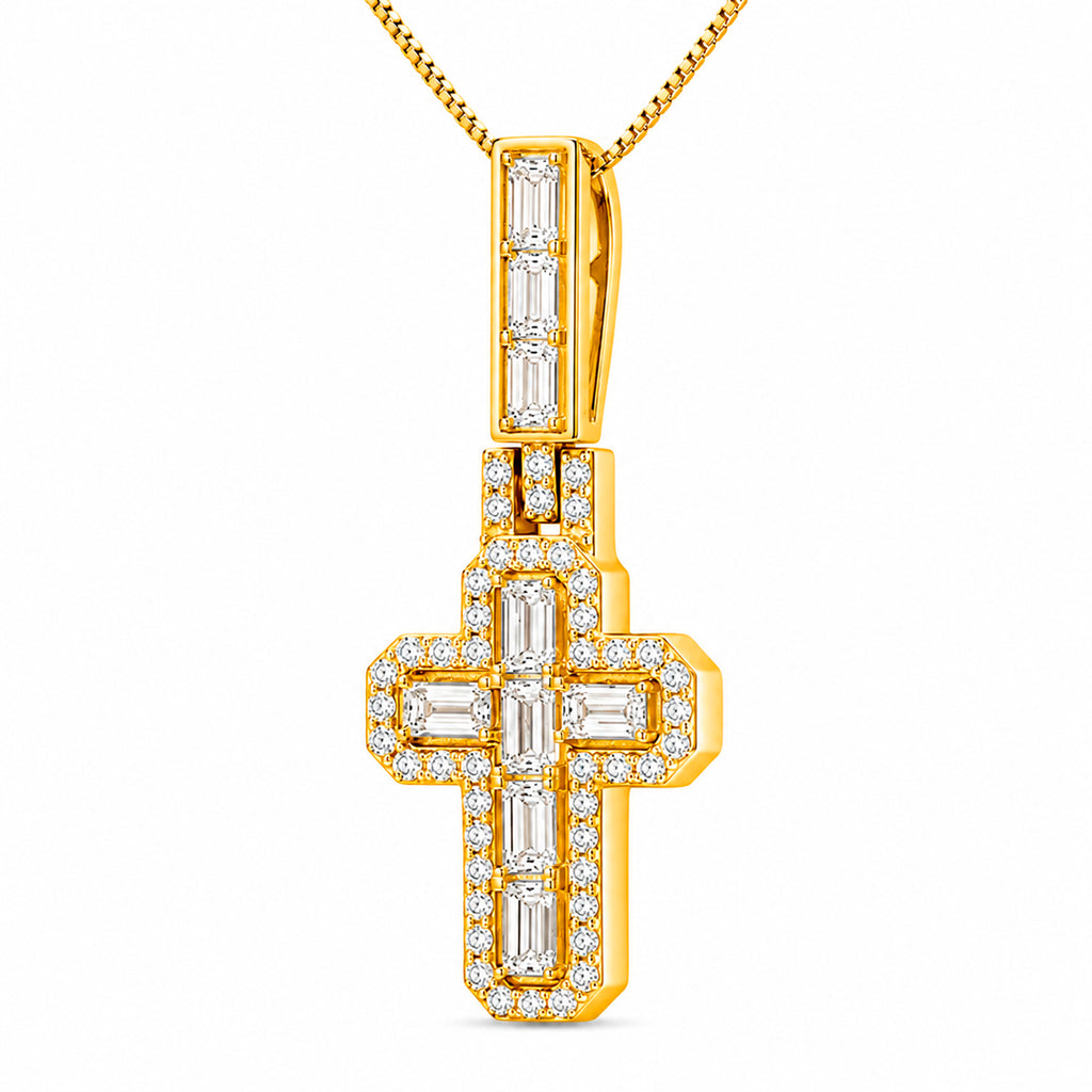 Diamonair Lab Grown Diamond (F/VS+) 4.00 carat Round cut Sterling Silver Cross Pendant - Sterling Silver | Gold over Silver