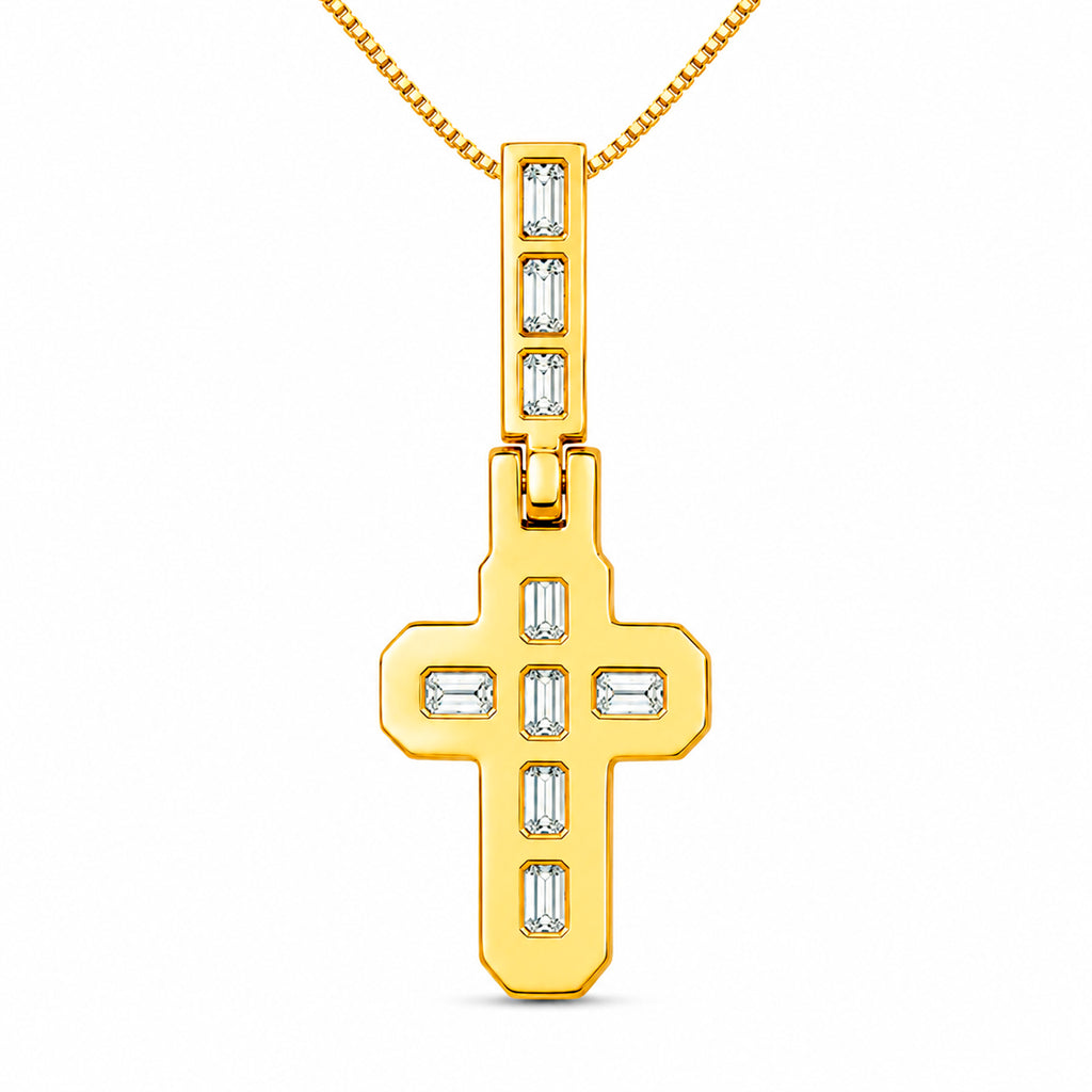 Diamonair Lab Grown Diamond (F/VS+) 4.00 carat Round cut Sterling Silver Cross Pendant - Sterling Silver | Gold over Silver