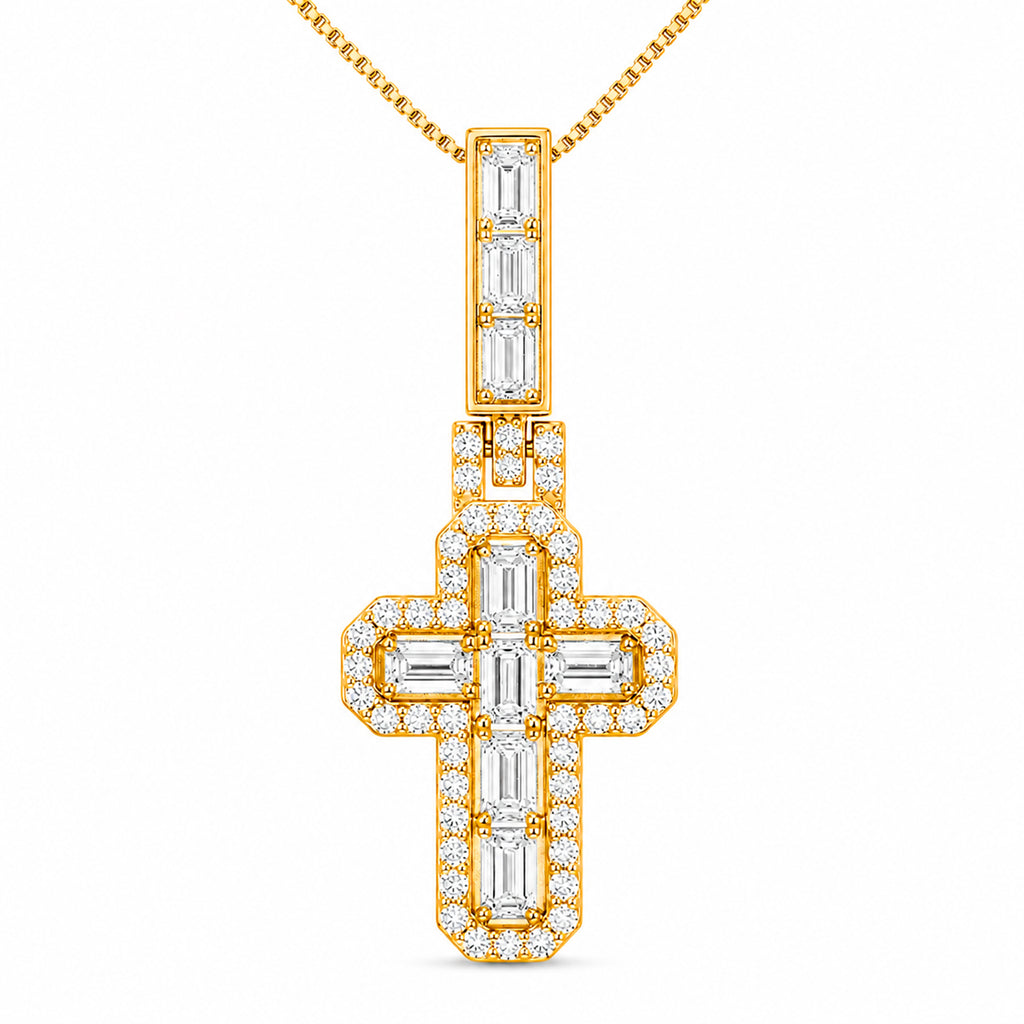 Diamonair Lab Grown Diamond (F/VS+) 4.00 carat Round cut Sterling Silver Cross Pendant - Sterling Silver | Gold over Silver