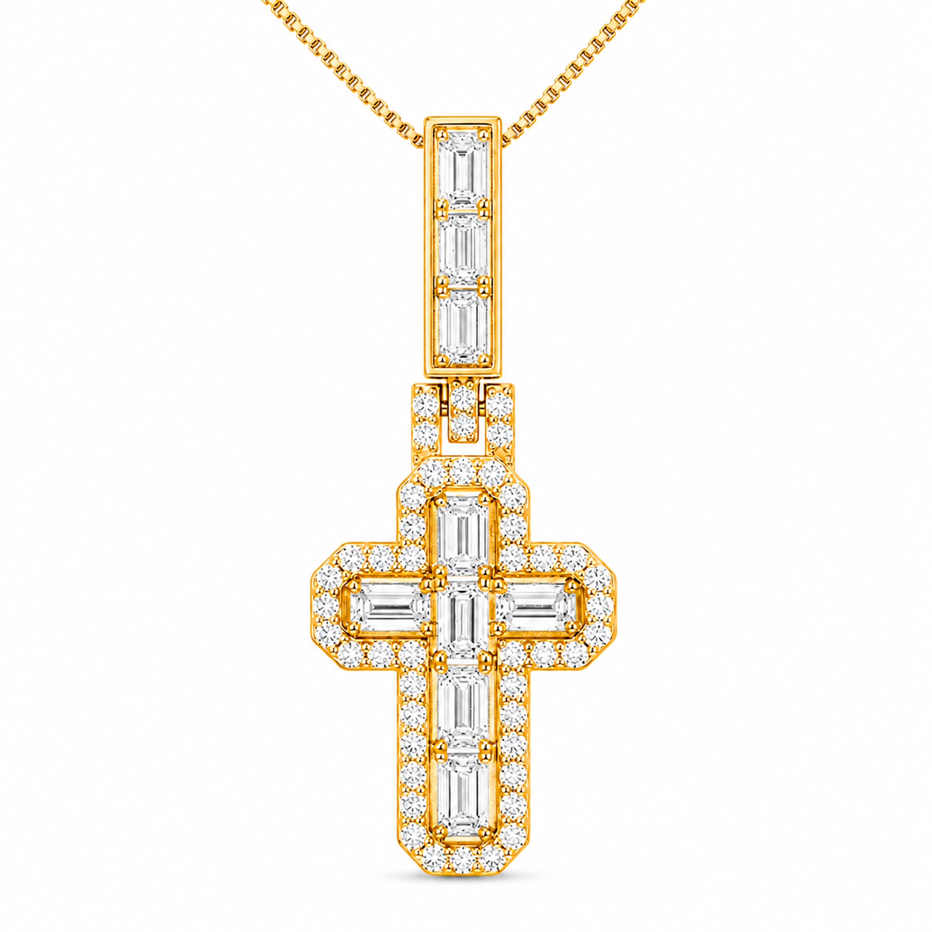 Diamonair Lab Grown Diamond (F/VS+) 4.00 carat Round cut Sterling Silver Cross Pendant - Sterling Silver | Gold over Silver