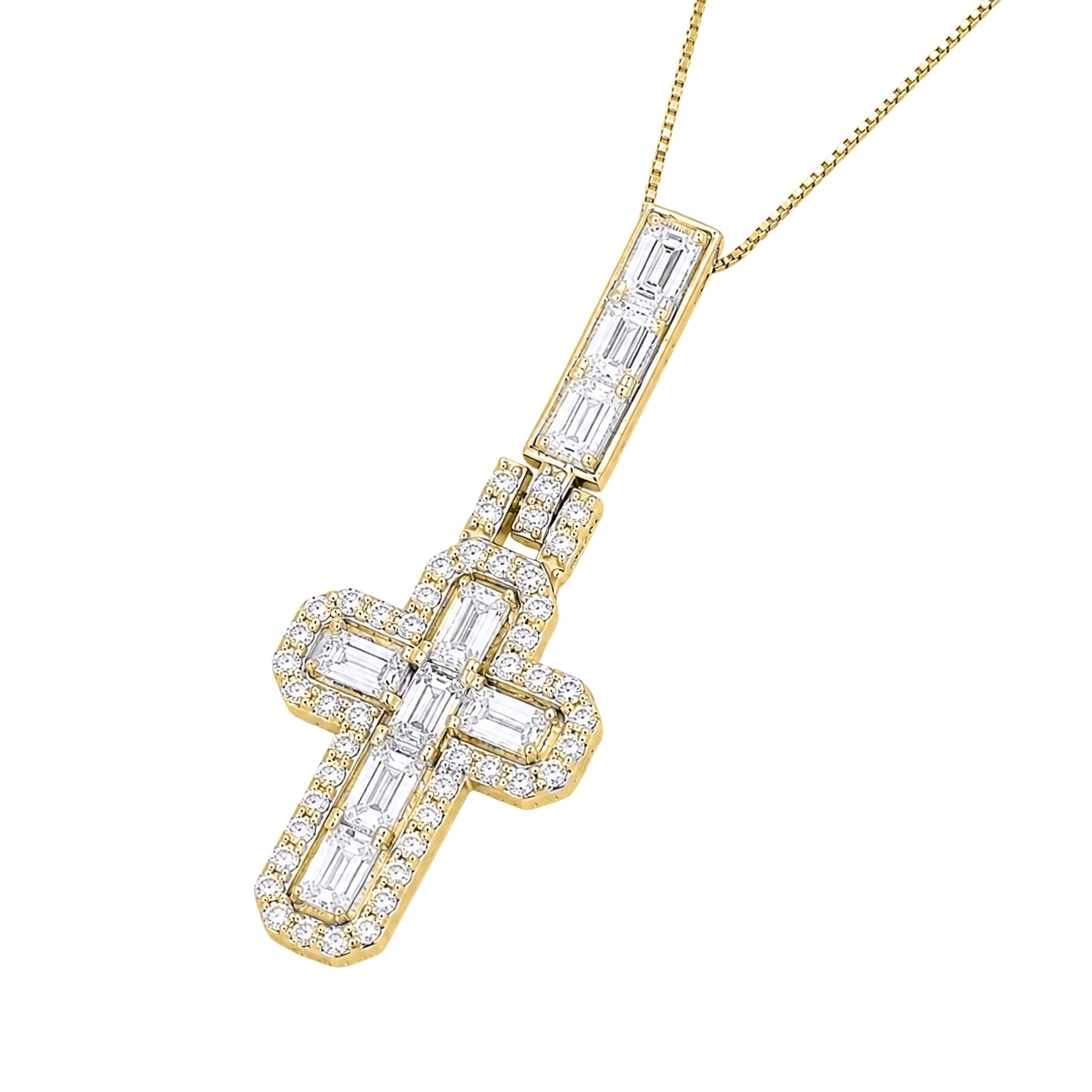 Diamonair Lab Grown Diamond (F/VS+) 4.00 carat Round cut Sterling Silver Cross Pendant - Sterling Silver | Gold over Silver