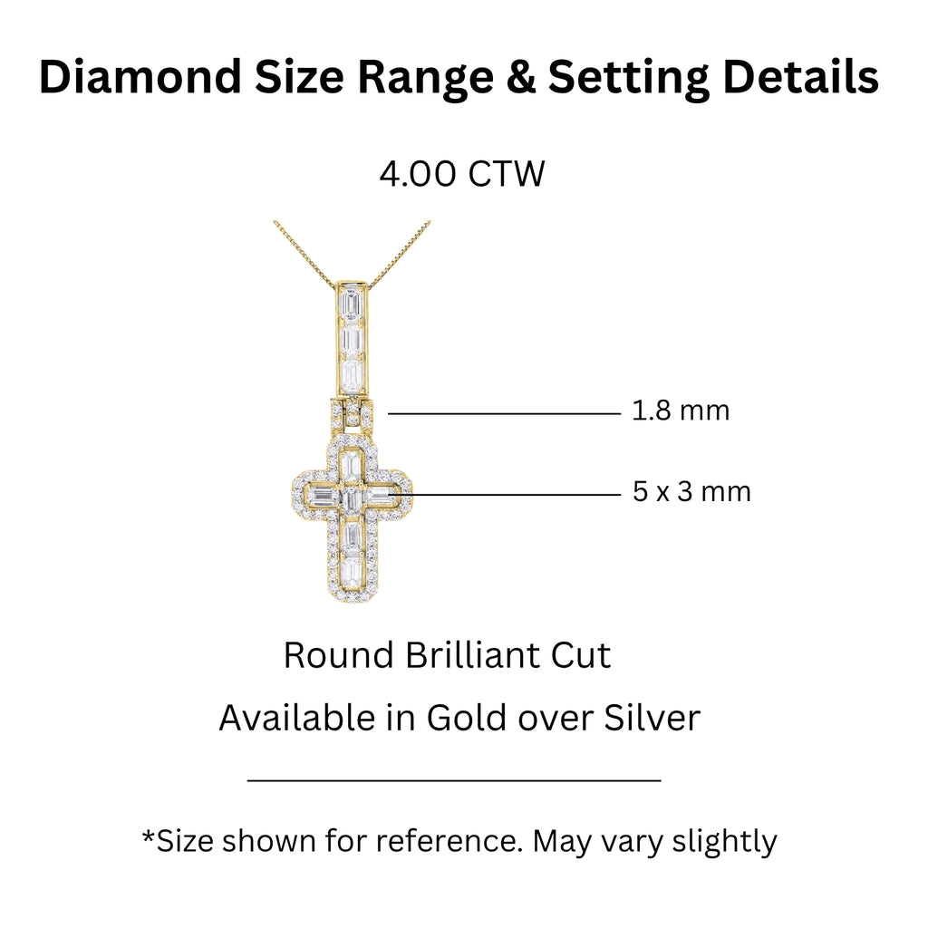 Diamonair Lab Grown Diamond (F/VS+) 4.00 carat Round cut Sterling Silver Cross Pendant - Sterling Silver | Gold over Silver