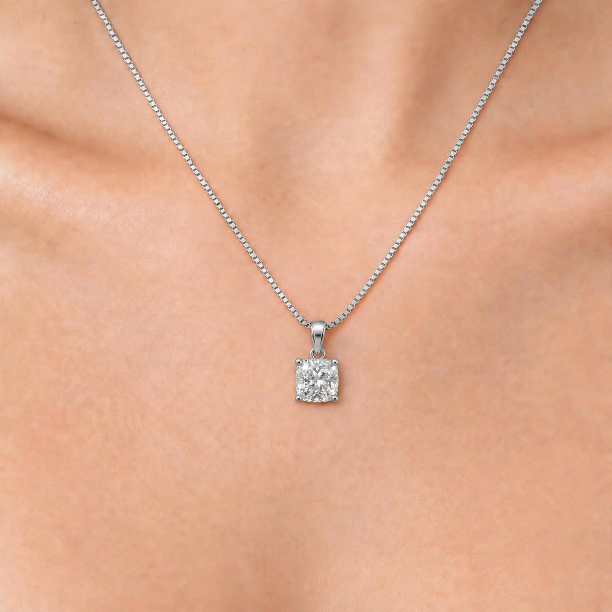 Cushion Solitaire Pendant Necklace