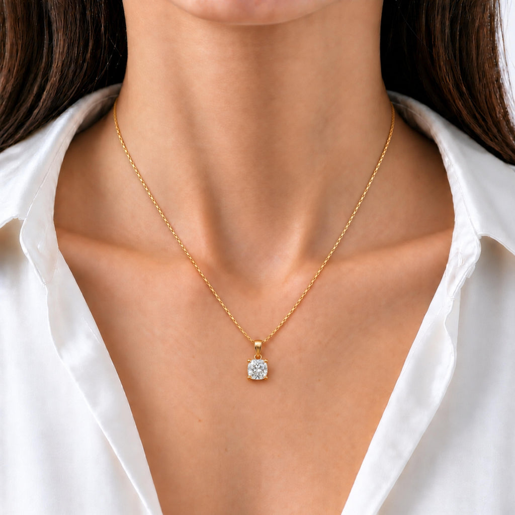 Cushion Solitaire Pendant Necklace