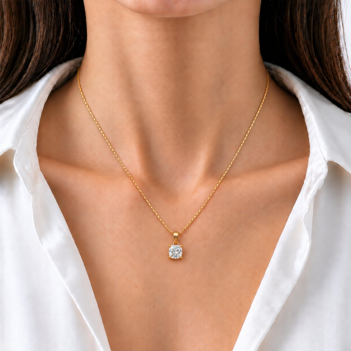 Cushion Solitaire Pendant Necklace