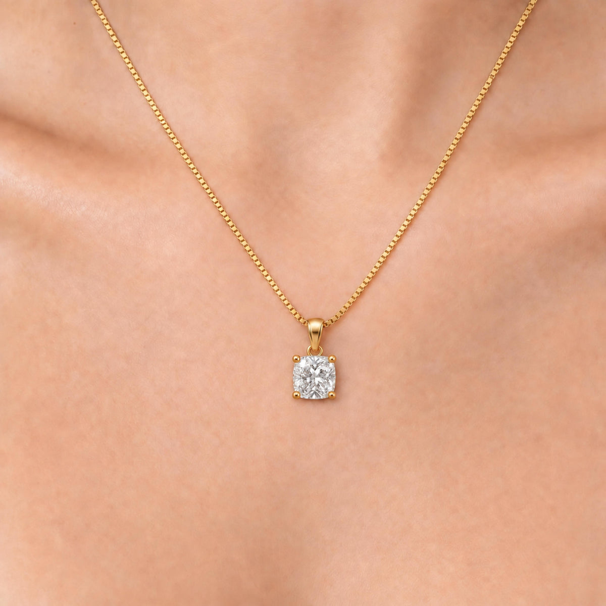Cushion Solitaire Pendant Necklace