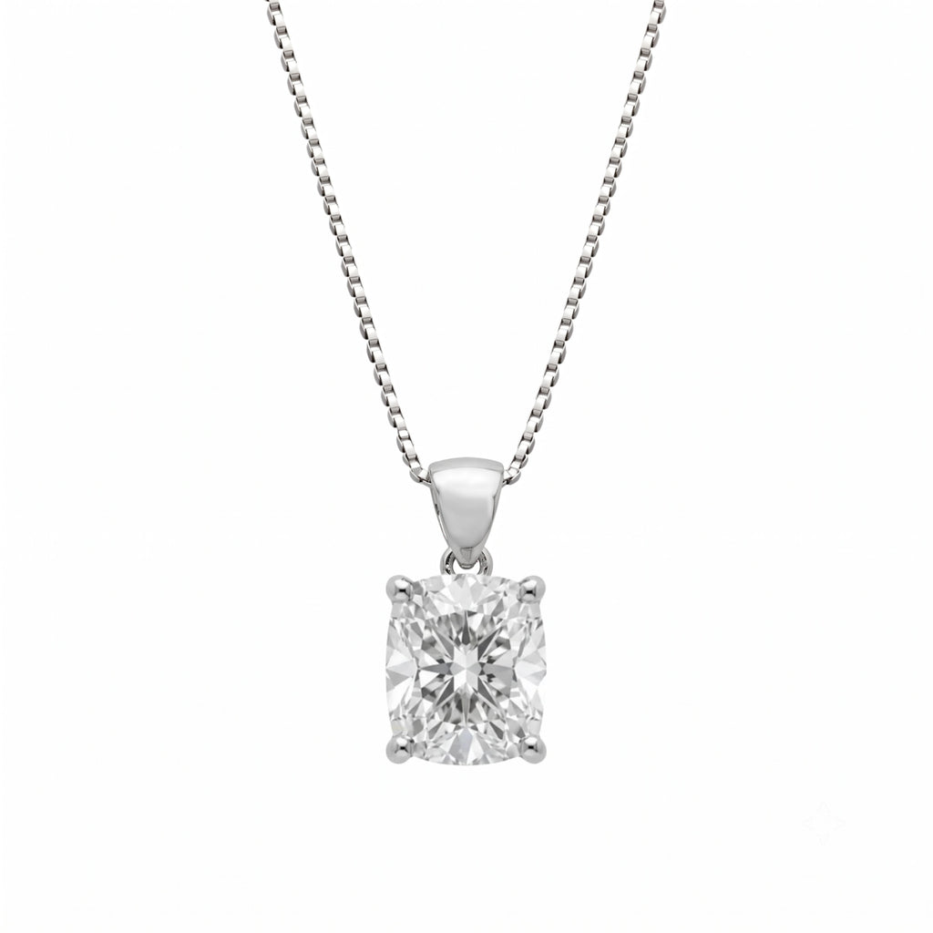 Long Cushion Solitaire Pendant Necklace