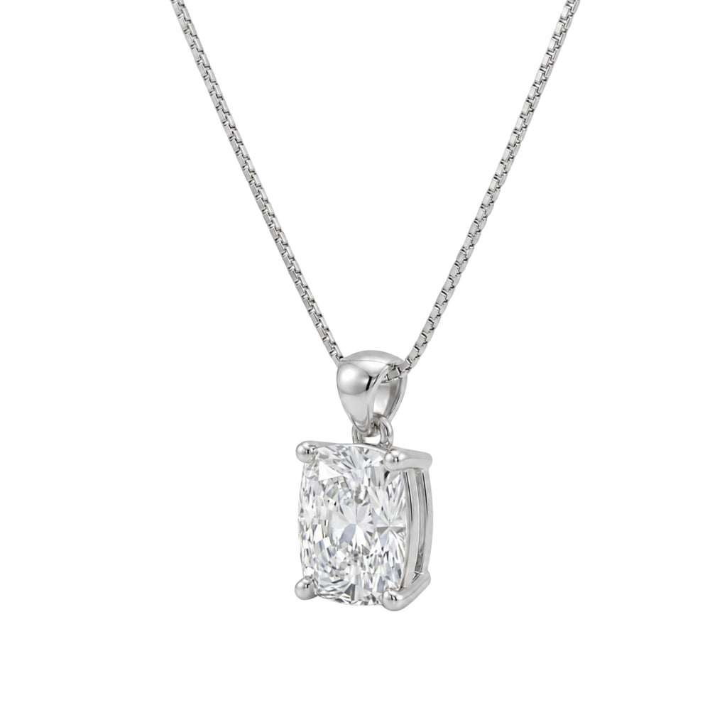 Long Cushion Solitaire Pendant Necklace