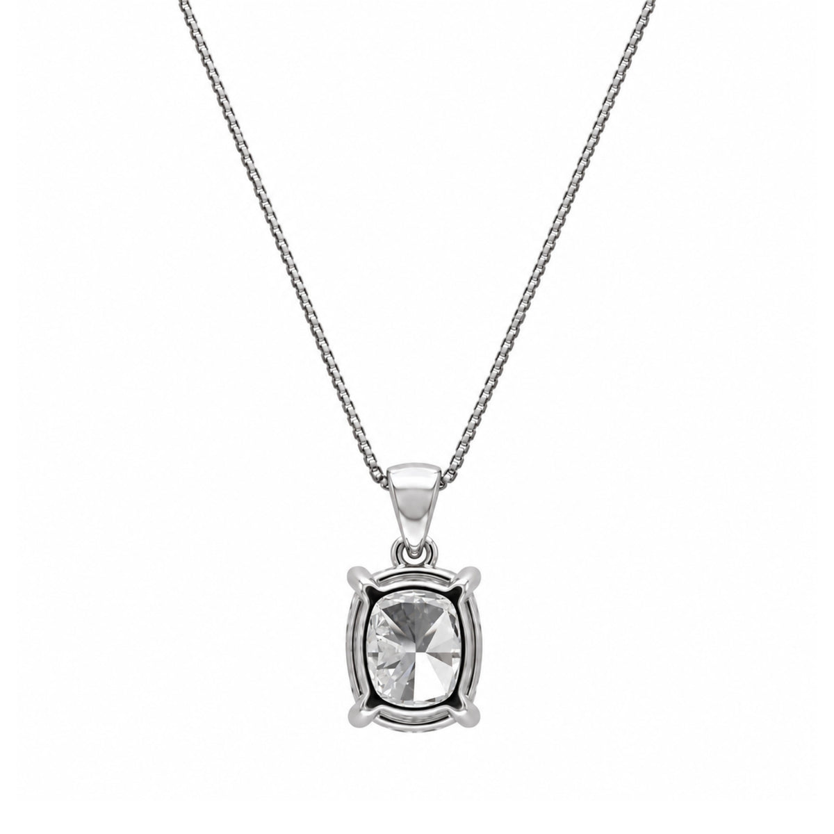 Long Cushion Solitaire Pendant Necklace