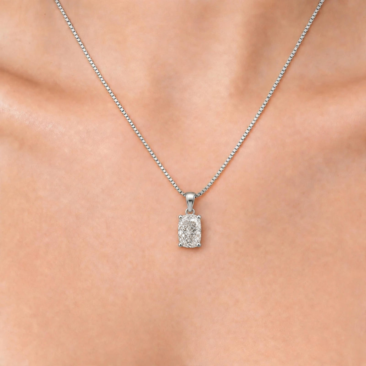 Long Cushion Solitaire Pendant Necklace