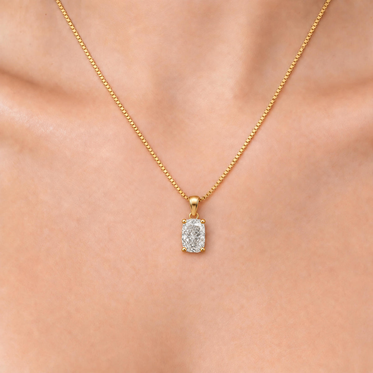 Long Cushion Solitaire Pendant Necklace
