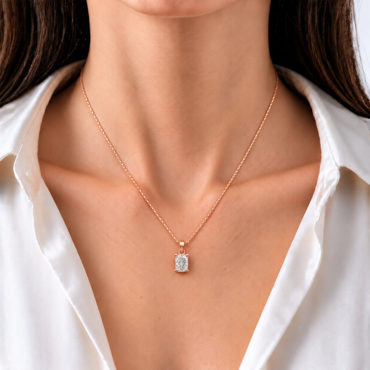 Long Cushion Solitaire Pendant Necklace