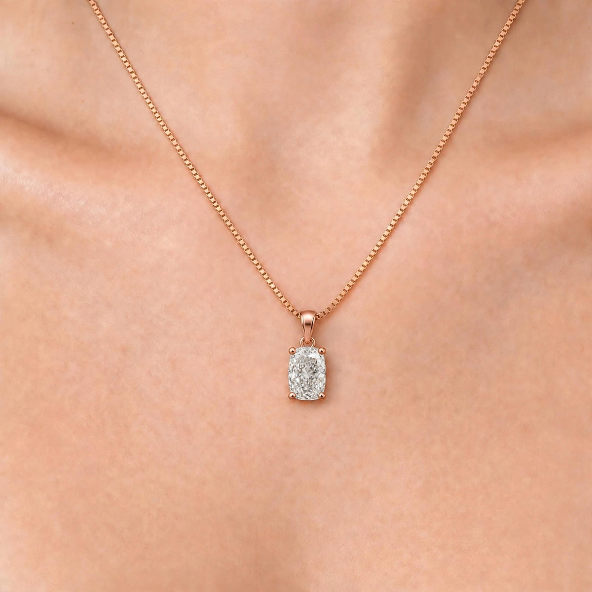 Long Cushion Solitaire Pendant Necklace
