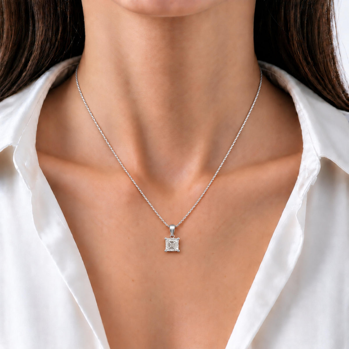 Asscher Solitaire Pendant Necklace