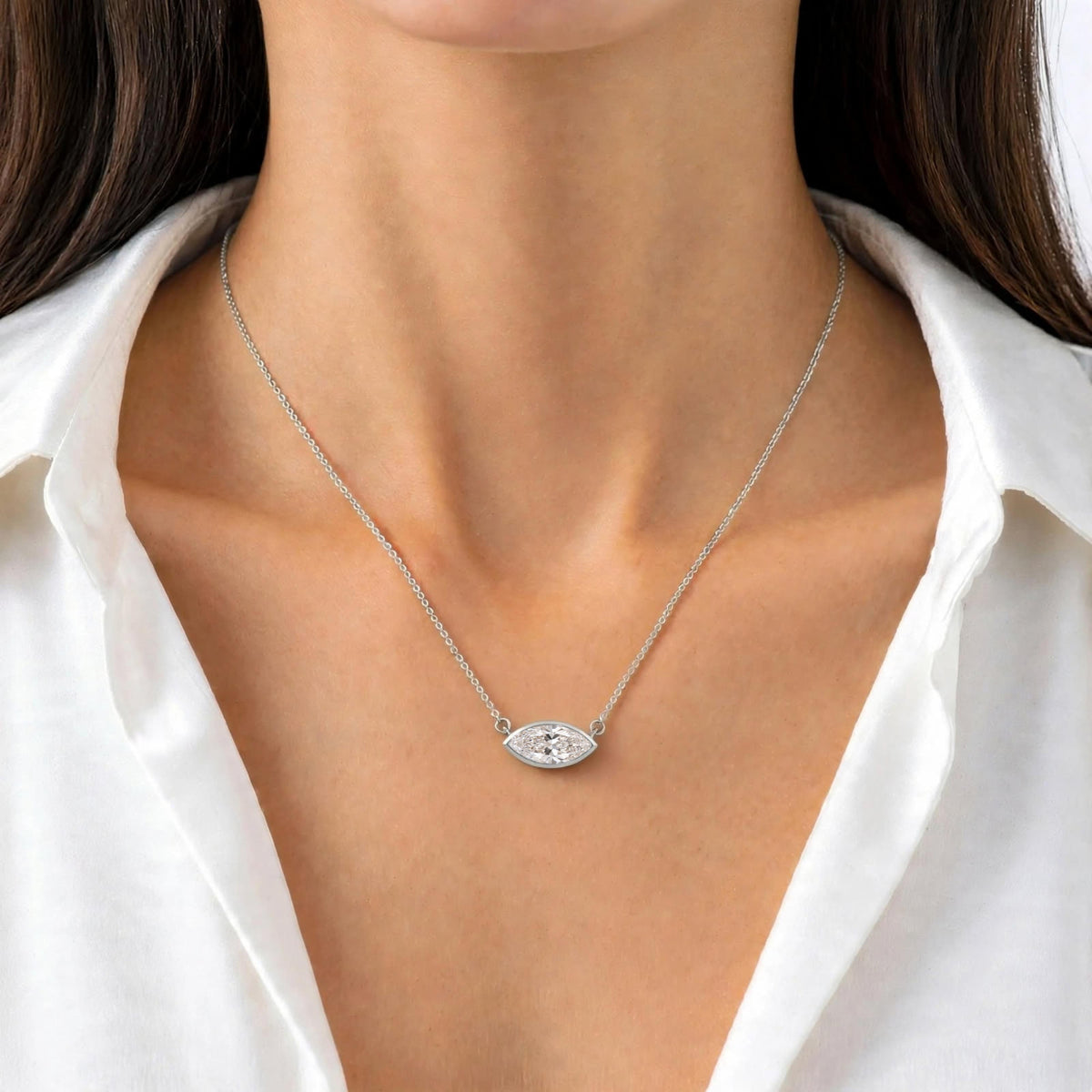 Marquise Solitaire Bezel Pendant Necklace