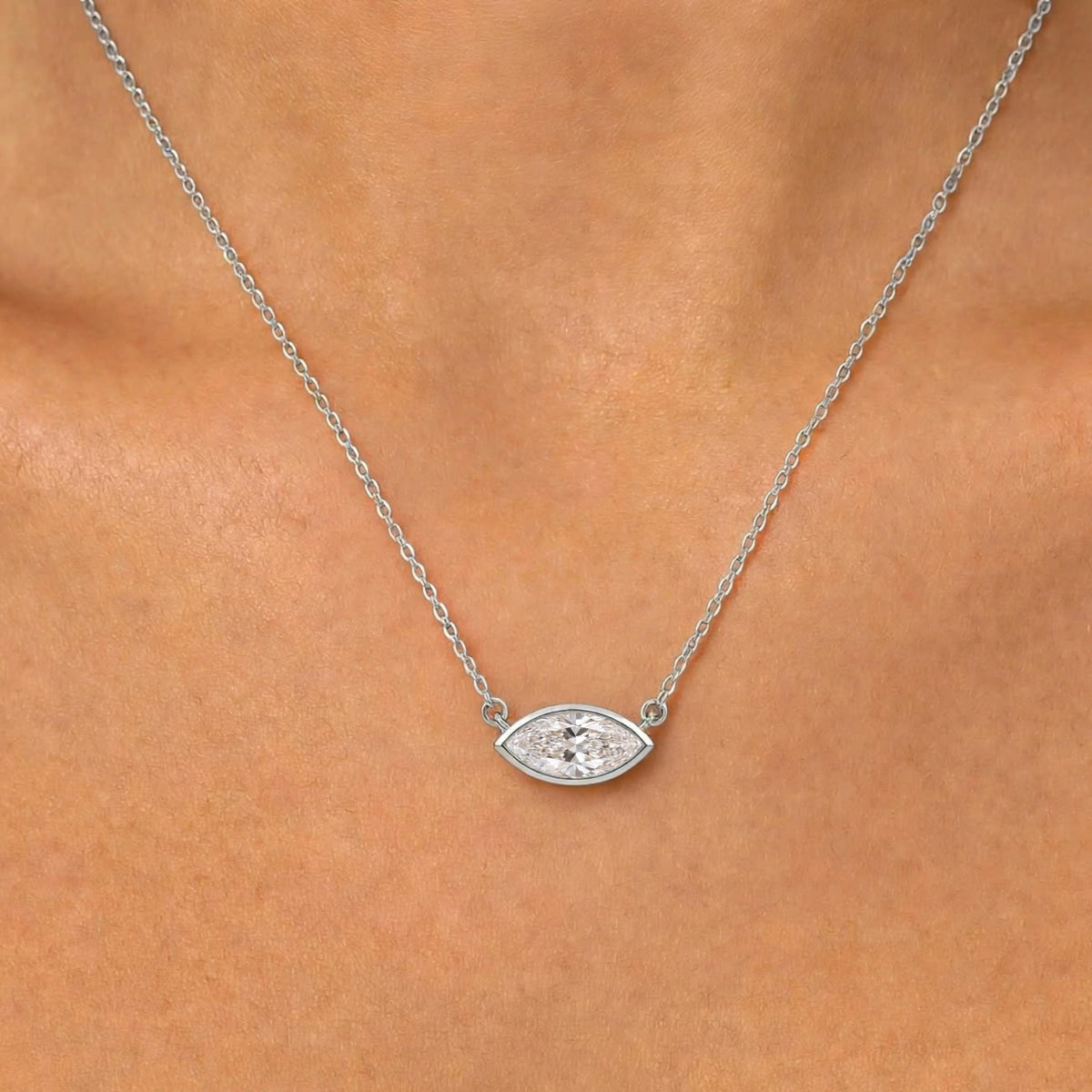 Marquise Solitaire Bezel Pendant Necklace