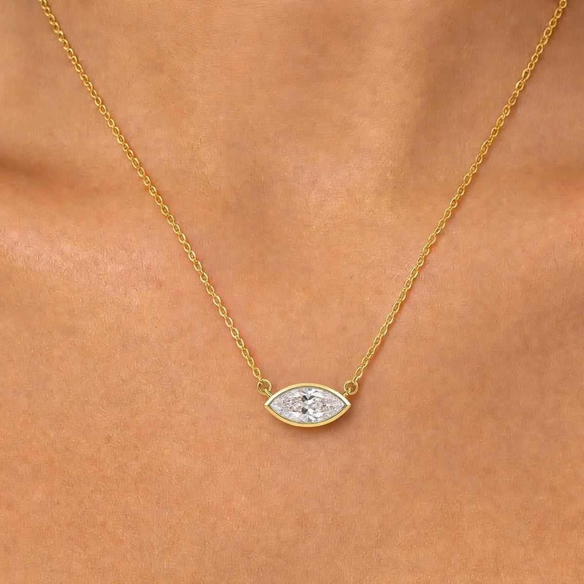 Marquise Solitaire Bezel Pendant Necklace