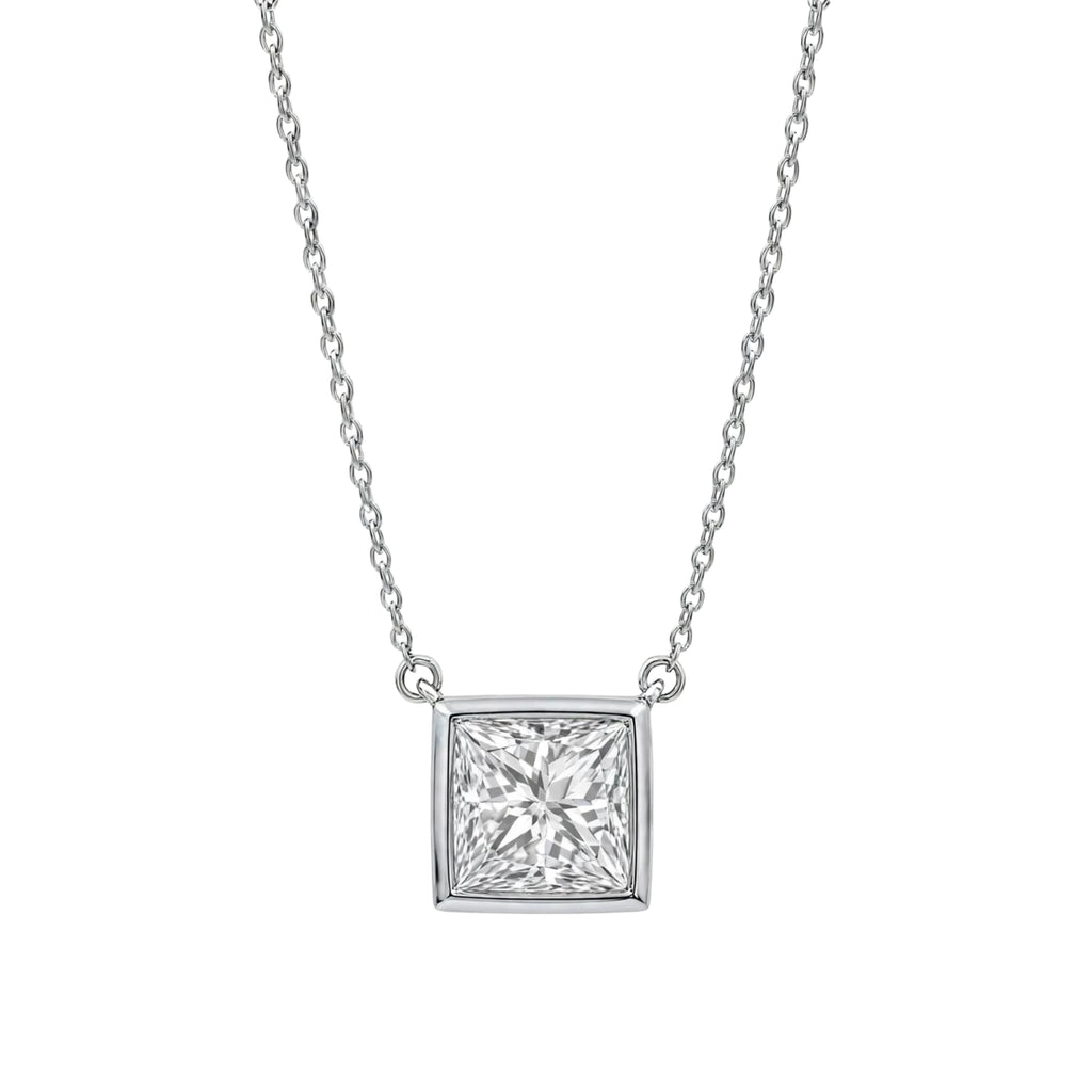 Princess Solitaire Bezel Pendant Necklace