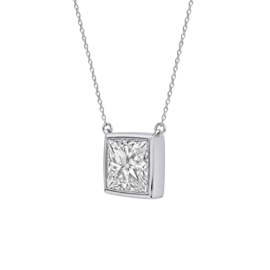 Princess Solitaire Bezel Pendant Necklace