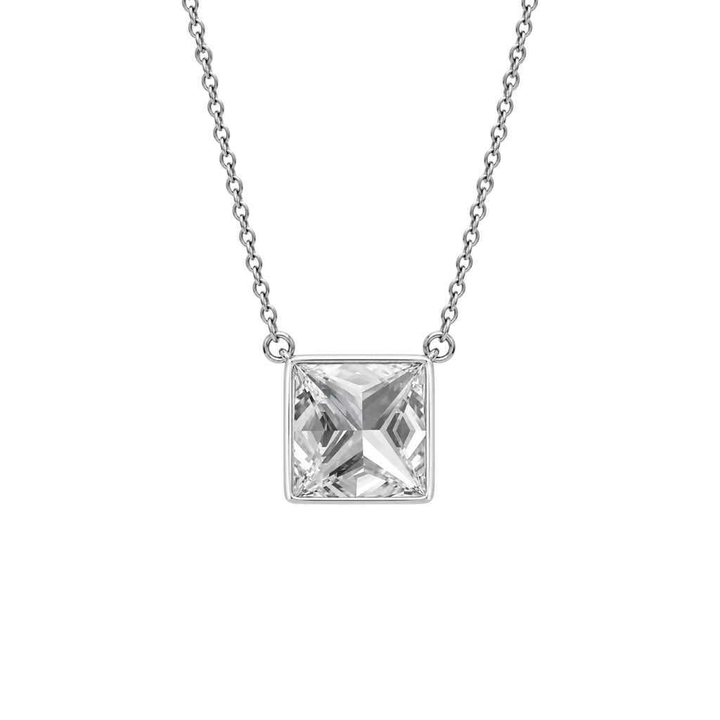 Princess Solitaire Bezel Pendant Necklace