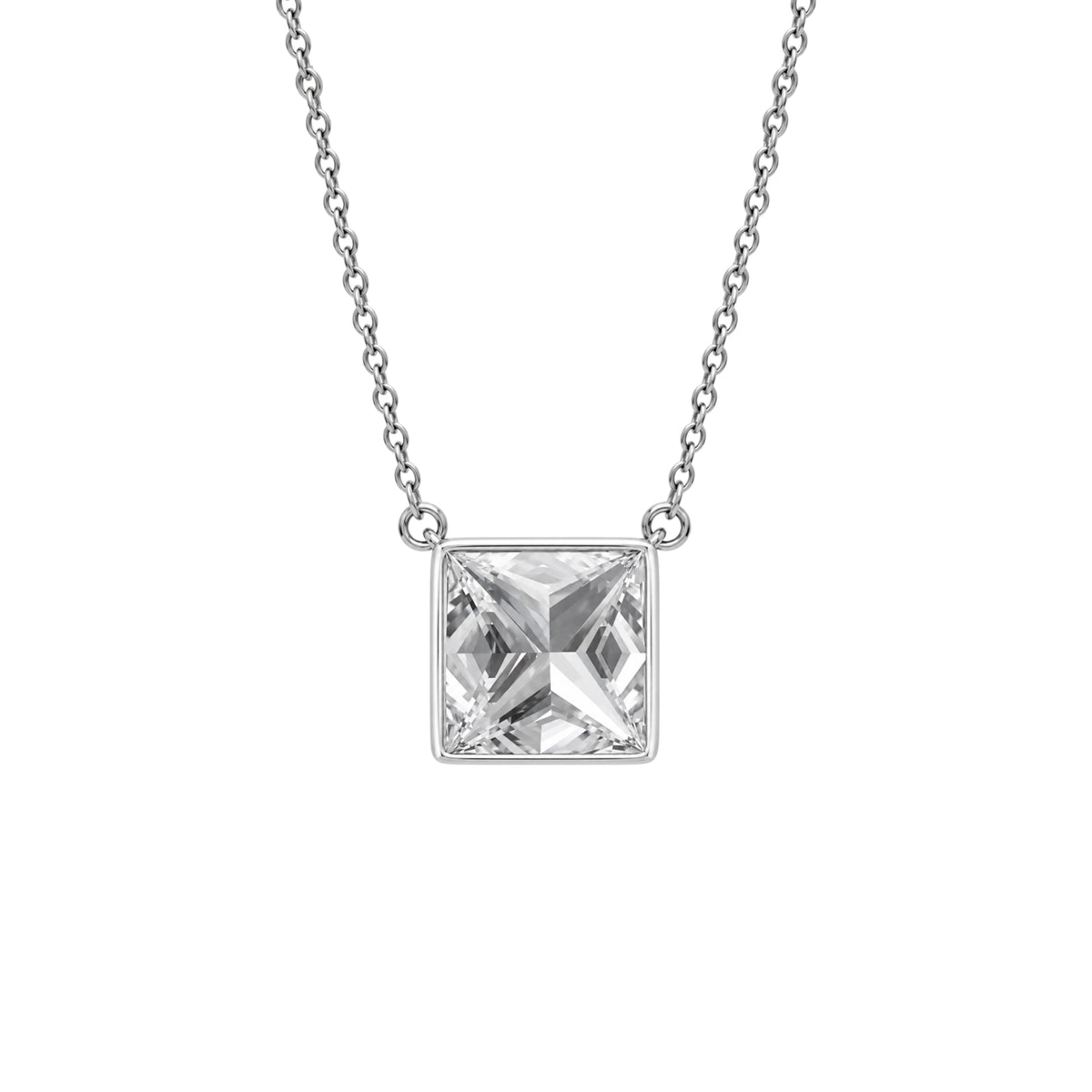 Princess Solitaire Bezel Pendant Necklace