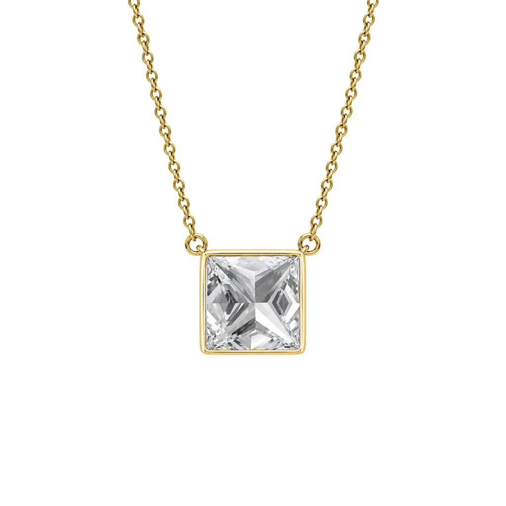 Princess Solitaire Bezel Pendant Necklace