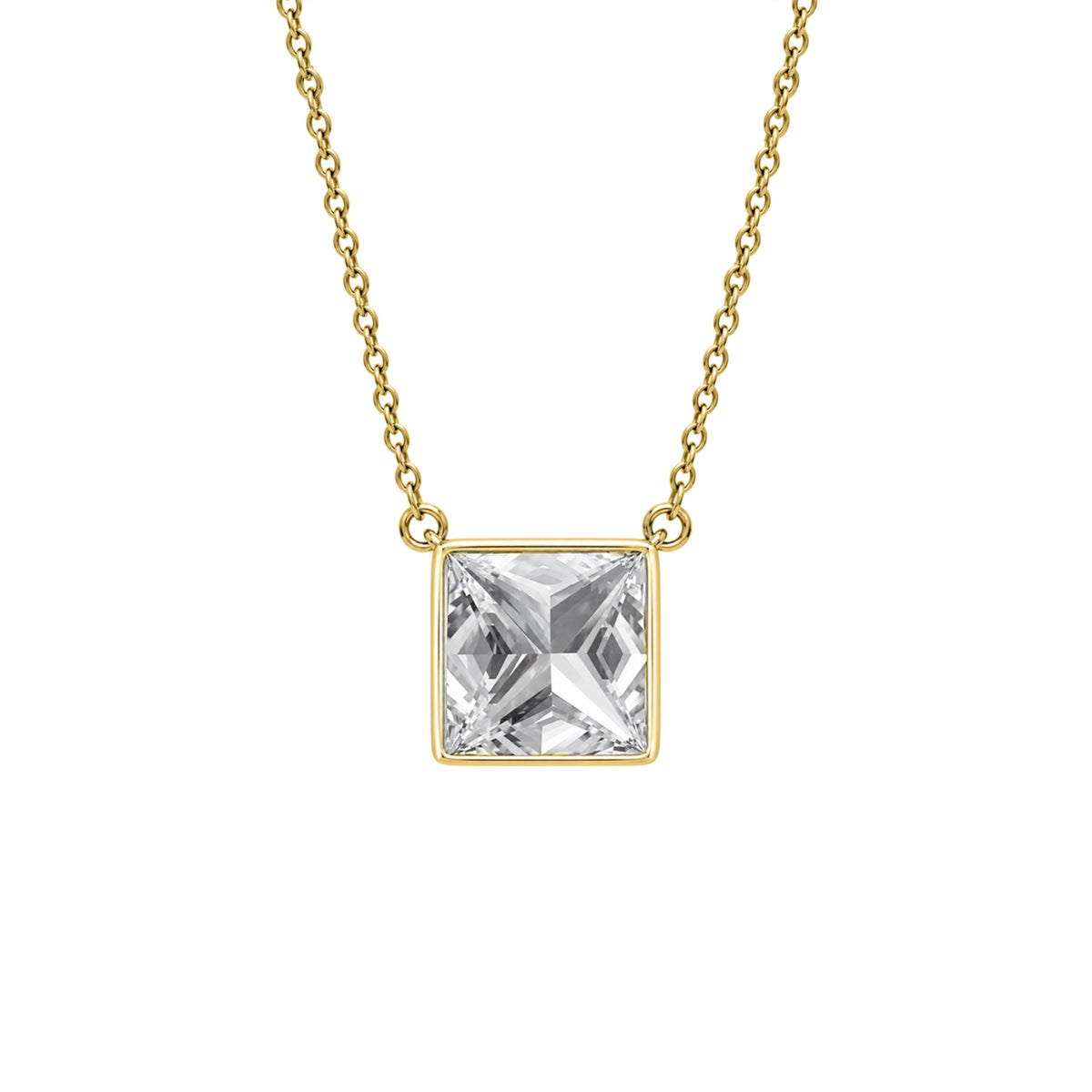 Princess Solitaire Bezel Pendant Necklace