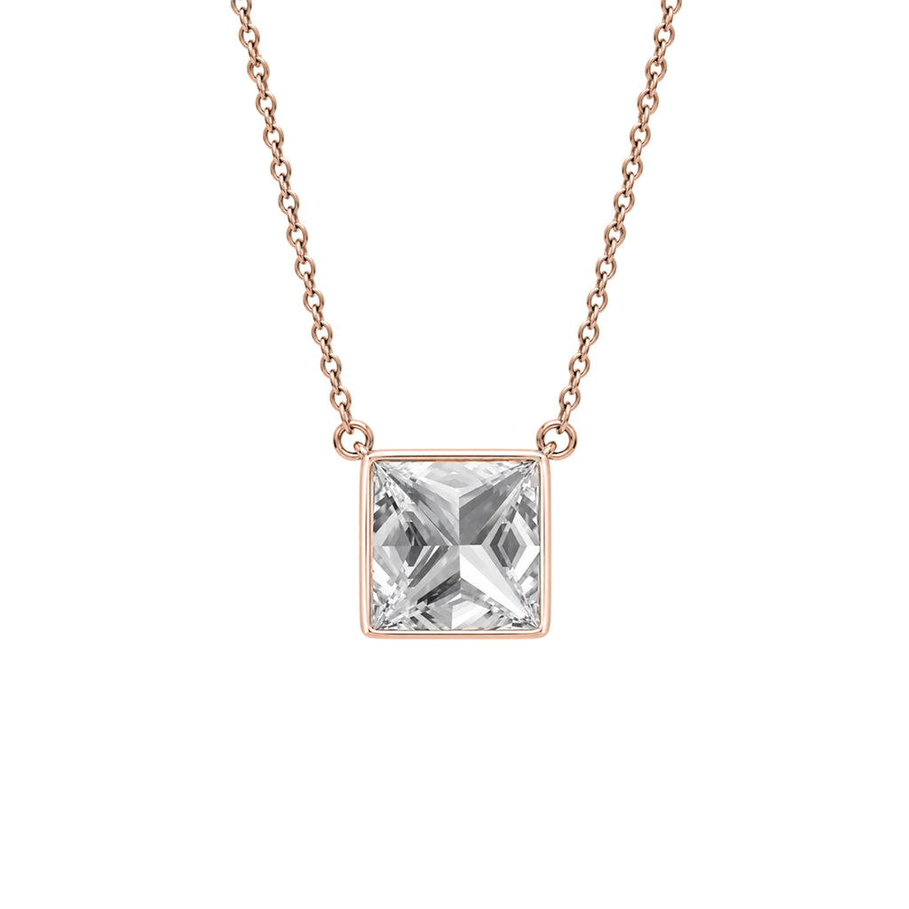 Princess Solitaire Bezel Pendant Necklace