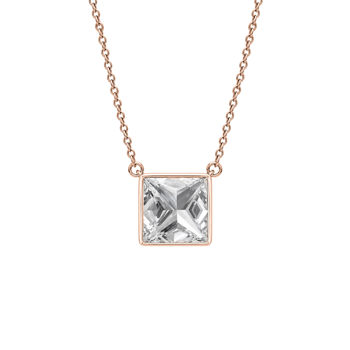 Princess Solitaire Bezel Pendant Necklace
