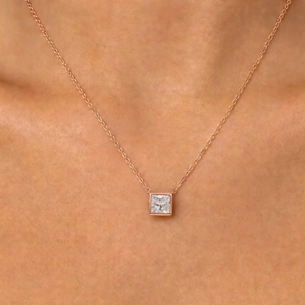 Princess Solitaire Bezel Pendant Necklace