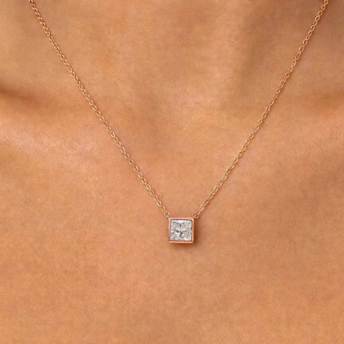 Princess Solitaire Bezel Pendant Necklace
