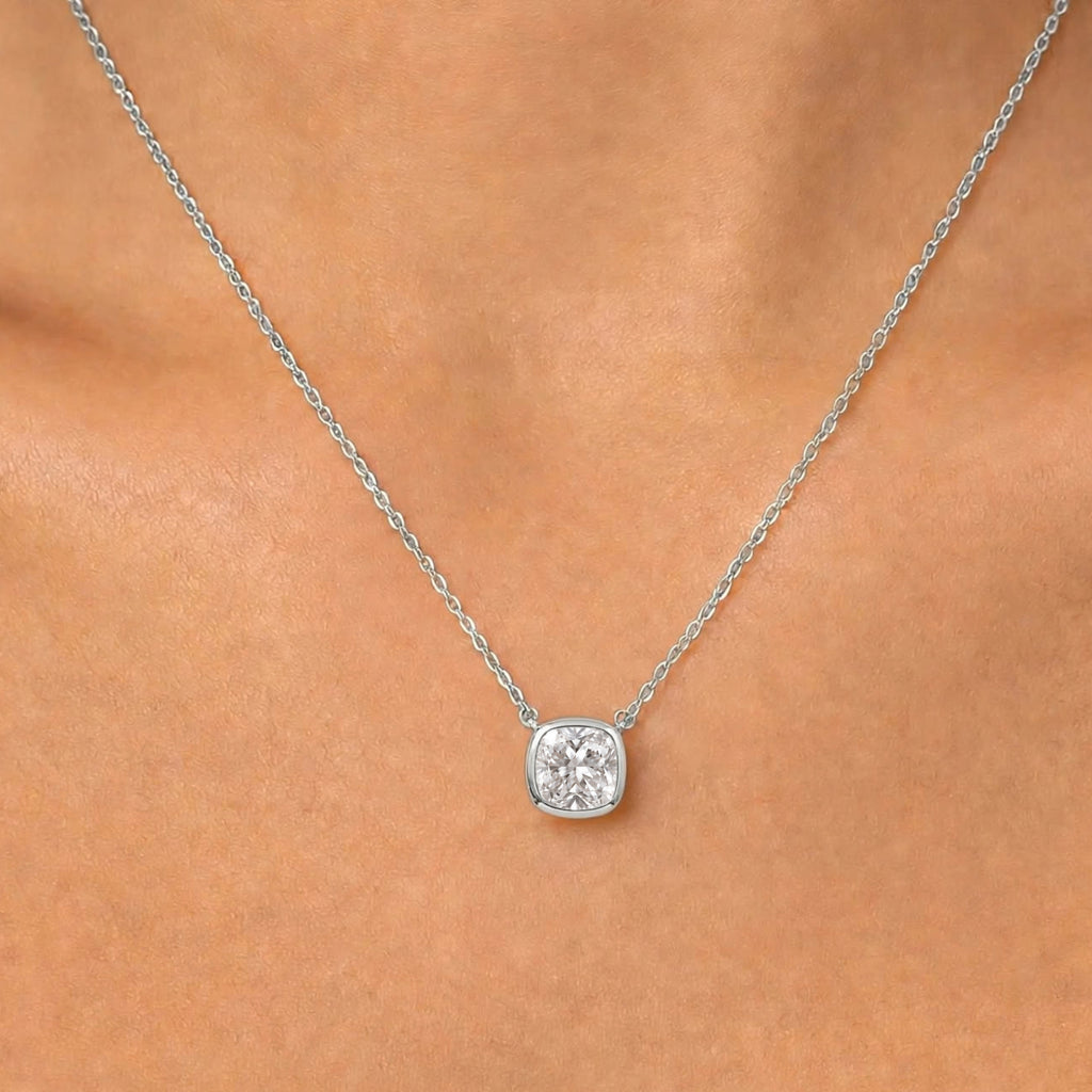 Cushion Solitaire Bezel Pendant Necklace