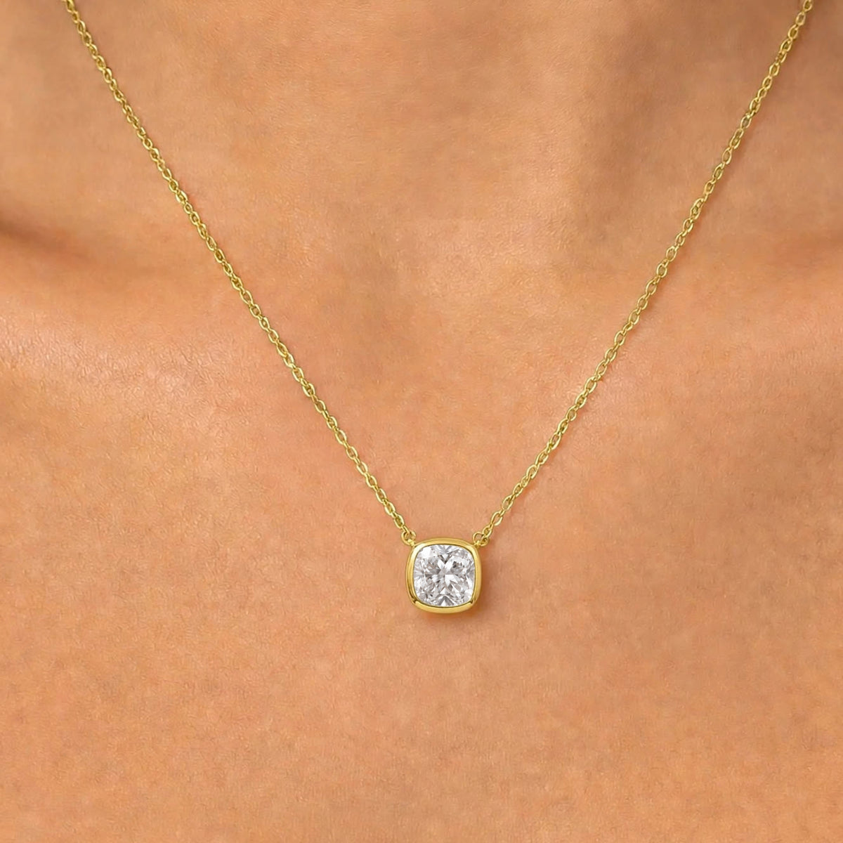 Cushion Solitaire Bezel Pendant Necklace