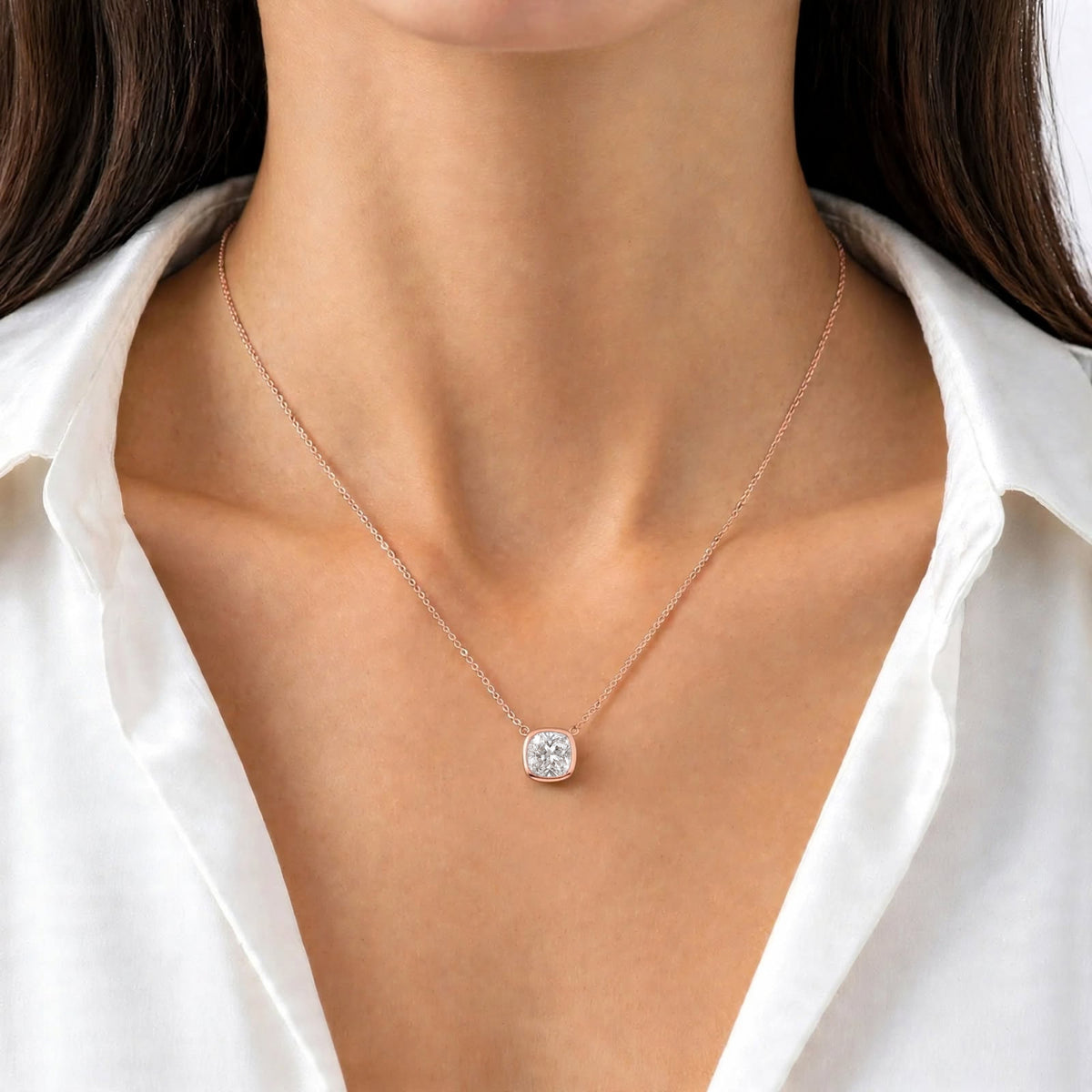 Cushion Solitaire Bezel Pendant Necklace