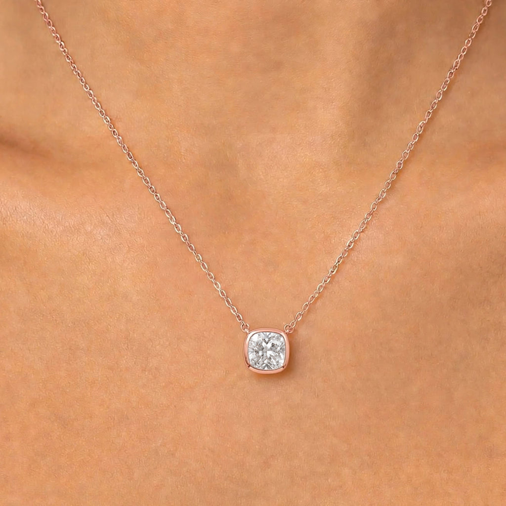 Cushion Solitaire Bezel Pendant Necklace