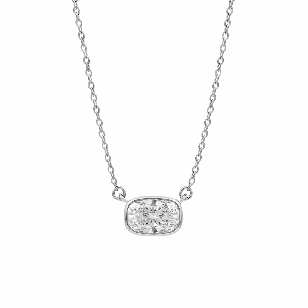 Long Cushion Solitaire Bezel Pendant Necklace