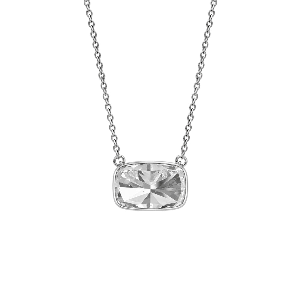 Long Cushion Solitaire Bezel Pendant Necklace